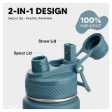 Swigina Insulated Water Bottle with Silicone Boot (36hrs Cold/18hrs Hot) - DIY Stickers, Leakproof, BPA Free, 24 oz [2-IN-1 LID] (Handle Broke) - Retail: $10