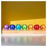 7pcs 40mm Multicolor Crystal Solid Ball Glass Spheres with LED Wooden Base Night Light Decoration Healing Sphere Balls with Stand for Home Living Room - Decorative Balls for Dinner Party Centerpiece -