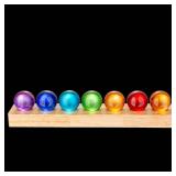 7pcs 40mm Multicolor Crystal Solid Ball Glass Spheres with LED Wooden Base Night Light Decoration Healing Sphere Balls with Stand for Home Living Room - Decorative Balls for Dinner Party Centerpiece -