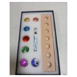 7pcs 40mm Multicolor Crystal Solid Ball Glass Spheres with LED Wooden Base Night Light Decoration Healing Sphere Balls with Stand for Home Living Room - Decorative Balls for Dinner Party Centerpiece -