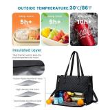 LOVEVOOK Lunch Tote Bag for Women, 15.6 Inch Laptop Bag with Insulated Lunch Compartment, Quilted Large Capacity Computer Handbag with Purse for Business, Work, Nurse, Office, Collage, Casual, Black -