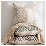 MIULEE Block Print Pillow Covers 18x18 Inch Set of 2, Vintage Floral Throw Pillow Cases Neutral Linen Farmhouse Cushion Covers for Couch Sofa Bed Chair Living Room, Cream Oatmea