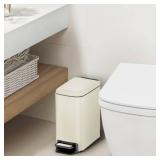 Cesun Small Bathroom Trash Can with Lid Soft Close, Step Pedal, 6 Liter / 1.6 Gallon Stainless Steel Garbage Can with Removable Inner Bucket, Anti-Fingerprint Finish (Creamy White) - Retail: $35