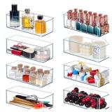 Qilinba Clear Drawer Organizer Bins 8 Pack Stackable Storage Bins for Cutlery Vanity Bathroom Deep Drawer Organizer Tray for Kitchen Cabinet Closet Counter Refrigerator Organization and Storage - Reta