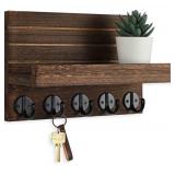 Lwenki Key Holder for Wall, Decorative Key and Mail Holder with Shelf Has Large Key Hooks for Bags, Coats Paulownia Wood Key Hanger with Mounting Hardware (9.8W x 6.7H x 4.2D) (Brown) - Retail: $15