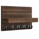 Lwenki Key Holder for Wall, Decorative Key and Mail Holder with Shelf Has Large Key Hooks for Bags, Coats Paulownia Wood Key Hanger with Mounting Hardware (9.8W x 6.7H x 4.2D) (Brown) - Retail: $15