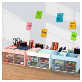 LETURE Desktop Organizer with Drawer, Accessories Stationary Organizer Desk Caddy, Pen/Pencil/Business Card/Sticky Note Tray/Paperclip Holder Storage Box (White) (Corner Cracked) - Retail: $10