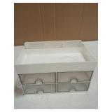 LETURE Desktop Organizer with Drawer, Accessories Stationary Organizer Desk Caddy, Pen/Pencil/Business Card/Sticky Note Tray/Paperclip Holder Storage Box (White) (Corner Cracked) - Retail: $10