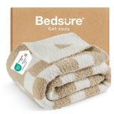 Bedsure GentleSoft Checkered Throw Blanket for Couch - Beige Soft Cozy Blanket, Fluffy Warm Fuzzy Knit Throw Blankets for Bed Sofa, Birthday, Valentines Day Decor Gifts for Women Men, 50x60 Inches - R