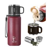 Icesip Stainless Steel Insulated Bottle, 20oz with cup Vacuum Insulated Water Bottle, Thermo for Hot Drinks/Cold Drinks,24-Hr Insulation Commute, Travel