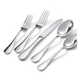 KINGSTONE 60 Piece Teardrop Silverware Set for 12, 18/10 Stainless Steel Flatware Set, Modern Design Cutlery Set for Home/Hotel/Wedding,Mirror Polished and Dishwasher Safe - Retail: $100