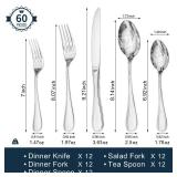 KINGSTONE 60 Piece Teardrop Silverware Set for 12, 18/10 Stainless Steel Flatware Set, Modern Design Cutlery Set for Home/Hotel/Wedding,Mirror Polished and Dishwasher Safe - Retail: $100