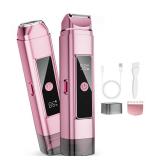 Dynooper Bikini Trimmer for Women Electric Razors, Electric Razor 2 in 1 Shaver Pubic Hair, LED Display with IPX7 Waterproof - Rechargeable Lady Trimmer for Underarm Body Leg Face - Carmine Pink