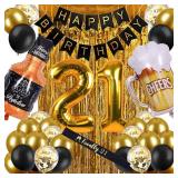 21st Birthday Decorations for Him Men, Happy 21 Bday Decor Black and Gold for Her Women Party Supplies - Retail: $15
