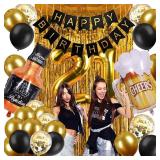 21st Birthday Decorations for Him Men, Happy 21 Bday Decor Black and Gold for Her Women Party Supplies - Retail: $15