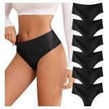 oshkang Thongs for Womens High Waisted Seamless for Women Underwear Sexy Breathable Panties 5 Pack Black Medium  - Retail: $15