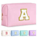 TOPEAST Initial Makeup Bag, Birthday Gifts for 4 5 6 7 8 9 10 11 12 Year Old Teen Girls, Personalized Preppy Cosmetic Bags Toiletry Bag (Pink A) - Retail: $10