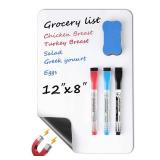 MaxGear Small Magnetic Dry Erase Board Sheet for Refrigerator, Fridge Whiteboard for Kitchen, 12"x8" White Board Organizer and Planner with Stain Resistant Technology, Include 1 Eraser, 3 Markers - Re