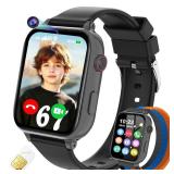 4G Kids Smart Watch GPS Tracker, Smartwatch for Kid with Video Calling, Voice Chat, Class Mode, SOS , Pedometer, Alarm, Games, SIM Card HD Touch Screen Phone Watch Gift for 4-12 Girls Boys, Black - Re