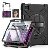 Case for iPad Pro 12.9 2022/2021/ 2020/2018: Cover for iPad Pro 12.9 6th/ 5th/ 4th/ 3rd Generation with Screen Protector- Stand- Pencil Holder- Handle- Shoulder Strap Black - Retail: $30