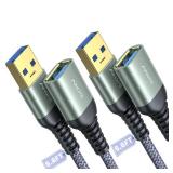 AINOPE 2 Pack USB Extensions Cable High Speed USB 3.0 Extension Cord Type A Male to Female Sturdy Braided Material Fast Data Transfer Compatible with USB Keyboard,Mouse,Flash Drive,Grey,6.6FT+6.6FT - 