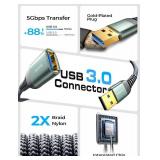 AINOPE 2 Pack USB Extensions Cable High Speed USB 3.0 Extension Cord Type A Male to Female Sturdy Braided Material Fast Data Transfer Compatible with USB Keyboard,Mouse,Flash Drive,Grey,6.6FT+6.6FT - 