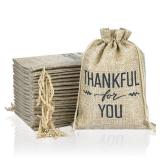 Shappy 20 Pieces 5 x 7 Inch Thankful for You Drawstring Bags Thanksgiving Day Burlap Bags with Drawstring Present Bags Thank You Drawstring Bags for Wedding Thanksgiving Favors Party DIY Craft