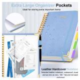 Hardcover Spiral Notebook 6.2"x 8.2" Journal Notebook with Tabs and Removable Dividers 300 Pages 5 Subject Notebook College Ruled, Faux Leather Spiral Bound Notebook for Women School Work(Lake Blue) -