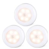 STAR-SPANGLED 3 Pack 2.8 Motion Sensor Lights Indoor AAA Battery Operated, Stick on LED Puck Light for Stairs, Under Cabinet, Closet, Warm White - Retail: $9