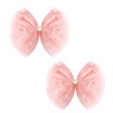 2 PCS Pearl Hair Bows Hair Clips for Toddler Girls - Elegant Ivory Lace Veil Hair Accessories for Birthday, Wedding, Halloween, Thanksgiving, and Christmas Occasions(Pink) - Retail: $8