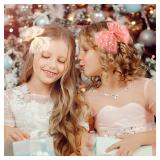 2 PCS Pearl Hair Bows Hair Clips for Toddler Girls - Elegant Ivory Lace Veil Hair Accessories for Birthday, Wedding, Halloween, Thanksgiving, and Christmas Occasions(Pink) - Retail: $8