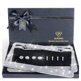 Shering Bling License Plate Frame, 2 Pack License Plate Frame with Premium Gift Box for Women,Rhinestone License Plate Frames with 1200pcs Rhinestones(Sliver Rhinestone) - Retail: $25