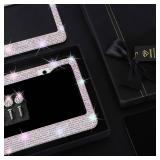 Shering Bling License Plate Frame, 2 Pack License Plate Frame with Premium Gift Box for Women,Rhinestone License Plate Frames with 1200pcs Rhinestones(Sliver Rhinestone) - Retail: $25