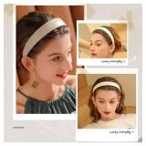 AUDTOPE 3Pcs Faux Leather Headbands for Women, Solid Soft Plain White Leather Hair Accessories - Retail: $8