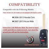 MechanMagic 2PCS Key Fob Remote Replacement Fits for Honda Civic EX Si Hybrid 2006 2007 2008 2009 2010 2011 2012 2013 Acura Mdx 2007-2013 N5F-S0084A Keyless Entry 4 Btns Remote Control 35111-SVA-306 -