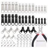 TecUnite 85 Pcs Zipper Repair Kit with Replacement Zipper and Pull Nylon Zippers Slider Universal Zippers Repair Kit with Instruction Manual Install Plier for Luggage Jacket Coat Jean Black and Silver