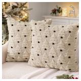 MIULEE Christmas Tree Decorative Pillow Covers Faux Fur Wool Throw Pillows Soft Plush Cushion Covers Set of 2 Xmas Home Decor Winter Holiday for Sofa Couch Livingroom Bed 18x18 Inch Beige - Retail: $1