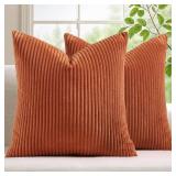 Mecatny Corduroy Decorative Fall Throw Pillow Covers 20x20 Set of 2 for Sofa Living Room, Soft Burnt Orange Neutral Boho Couch Pillow Covers for Home Decor, Rust - Retail: $18