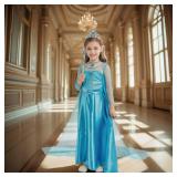 AHLPO Elsa Dress for Girls Princess Dress Up Halloween Cosplay Elsa Costume Fancy Dress Birthday Outfit  - Retail: $19