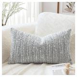 Artscope Lumbar Throw Pillow Cover 16x24 Super Thick Pillow Cover Decorative Boucle Textured Morden Neutral Accent Italian Style Pillowcase for Bedroom Living Room Couch Sofa Home Decor-Blue Grey - Re