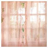 Deeprove Pink Lace Curtains 96 Inches Long 2 Panels Set, Sheer Florals Scallop Ruffle Edge, Chic Vintage Window Treatment Pair Decor Drapes for Girl