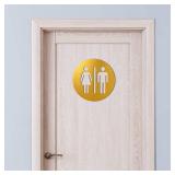 Men and Women Bathroom Sign 7.87 x 7.87 Inch Metal Unisex Restroom Door Signs Decor for Office Businesses Restaurant Home Bathroom Wall Decor Adhesive Backed (Gold) - Retail: $14
