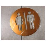 Men and Women Bathroom Sign 7.87 x 7.87 Inch Metal Unisex Restroom Door Signs Decor for Office Businesses Restaurant Home Bathroom Wall Decor Adhesive Backed (Gold) - Retail: $14