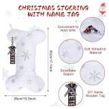 CCINEE 2Pack Pet Dog Personalized Christmas Stockings with Wooden Name Tag, Large Bone Shape Xmas Glitter Snowflake Plush Hanging Stockings for Christmas Tree Wall Fireplace Home Decoration - Retail: 