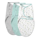 SwaddleMe by Ingenuity Easy Change Baby Swaddle in Size Small/Medium, 0-3 Months, 7-14 Pounds, 3-Pack with Easy Change Zipper - Little Bees - Retail: $19