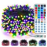 Brizled Color Changing Christmas Lights, 33ft 100 LED RGB Mard Gras Light String with Remote, Dimmable Mini Light String, USB Indoor Decorative Lighting Party Xmas Tree Wreath Year-Round Holiday - Ret