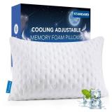 KUCEY Cooling Side Sleeper Pillow for Neck and Shoulder Pain, Luxury Shredded Memory Foam Firm Cool Bed Pillows for Sleeping Set of 1- Adjustable Standard Size- Washable Cover Original White - Retail: