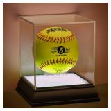 Softball Display Case with Led Light, UV Protected Cube with Wood Base Stand, Clear Acrylic Softball Holder for Single Autograph Ball - Retail: $25