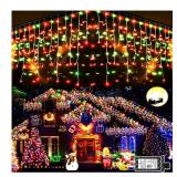 KNONEW Christmas Lights Outdoor Decorations 400 LED 33ft 8 Modes Curtain Fairy String Light with 75 Drops, Clear Wire LED String Light Indoor Decor for Wedding Party Christmas (Red and Green) - Retail