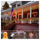 KNONEW Christmas Lights Outdoor Decorations 400 LED 33ft 8 Modes Curtain Fairy String Light with 75 Drops, Clear Wire LED String Light Indoor Decor for Wedding Party Christmas (Red and Green) - Retail
